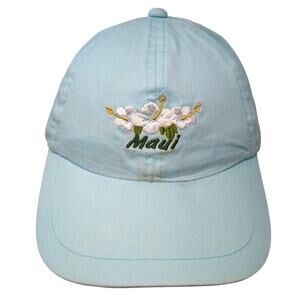 Maui White Hibiscus Fitted Baseball Hat Blue One Size Embroidered Dpc